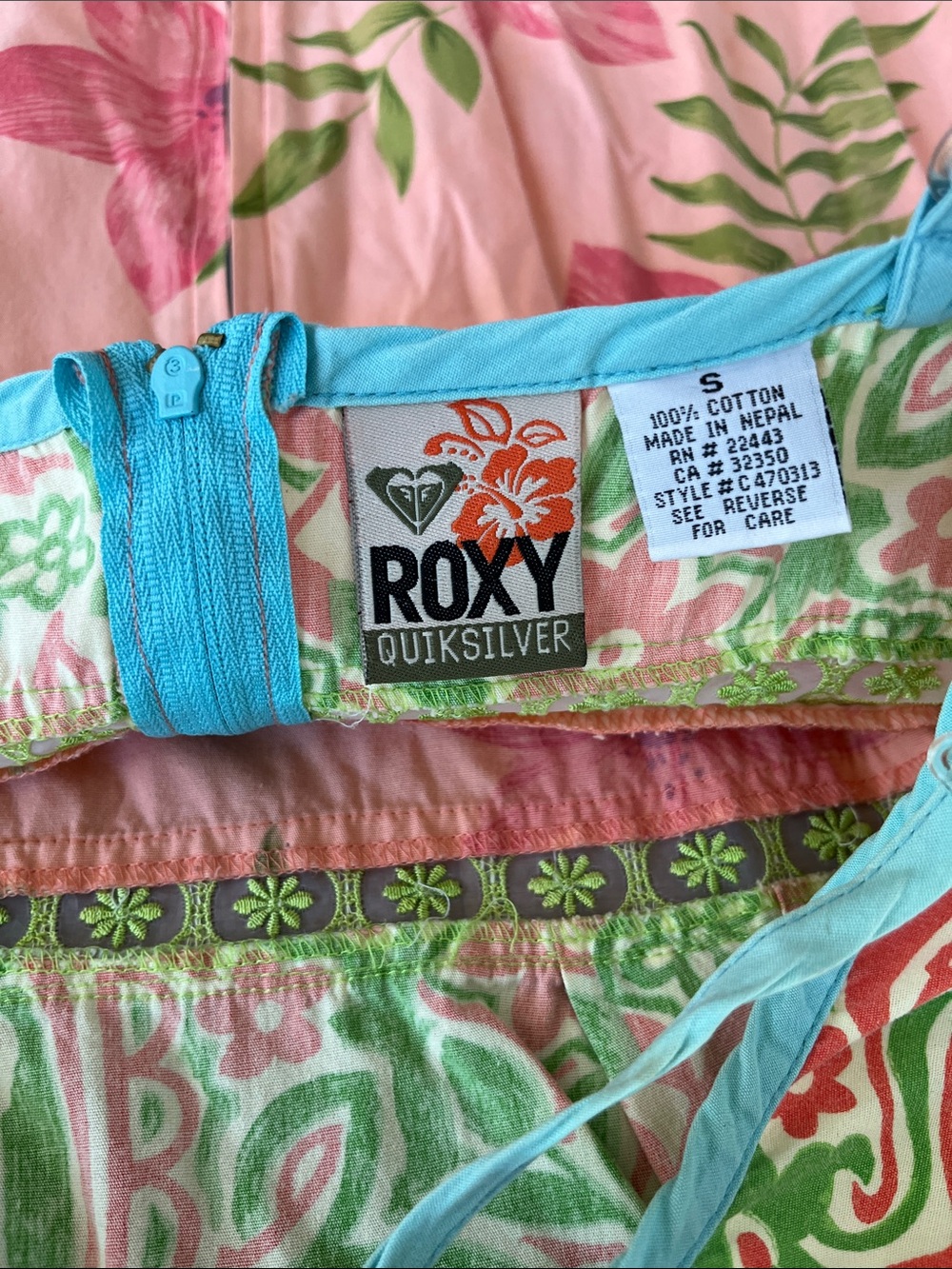 Roxy Pink Floral Mini Sun Dress with Green Accents - Picture 5 of 5
